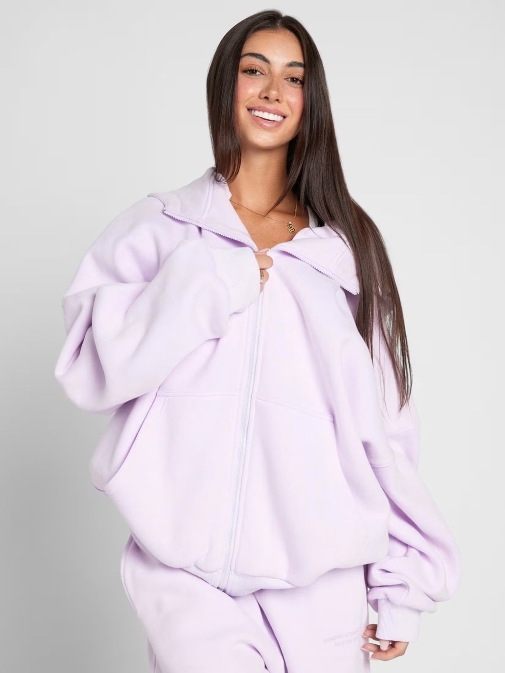 Lavender Oversized Zip-Up Hoodie - Women